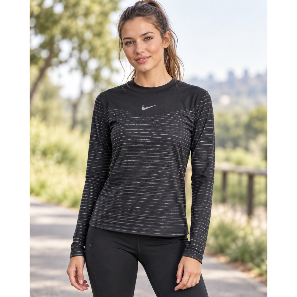 Nike Running Dri-FIT Long Sleeve Performance Shirt Black M Workout Training